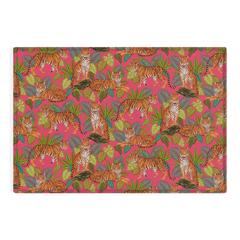 Avenie Jungle Tigers In Hot Pink Outdoor Rug