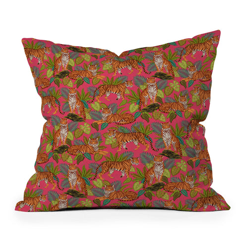 Avenie Jungle Tigers In Hot Pink Throw Pillow