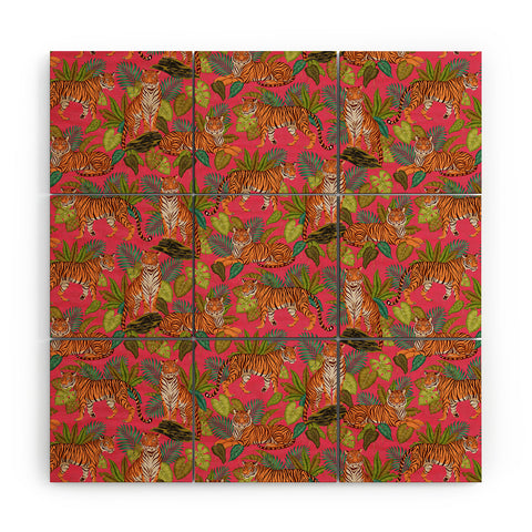 Avenie Jungle Tigers In Hot Pink Wood Wall Mural