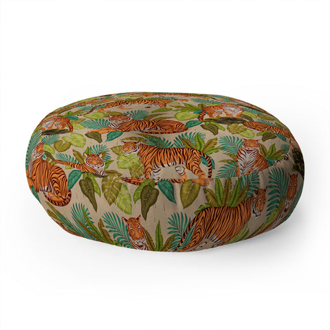 Avenie Jungle Tigers In Sand Floor Pillow Round