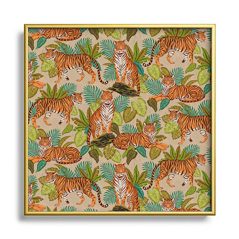 Avenie Jungle Tigers In Sand Square Metal Framed Art Print