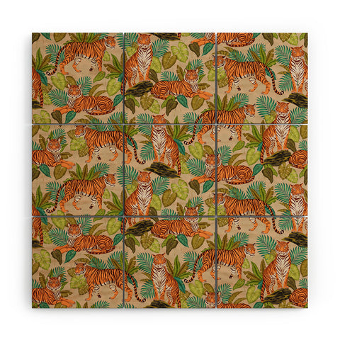Avenie Jungle Tigers In Sand Wood Wall Mural