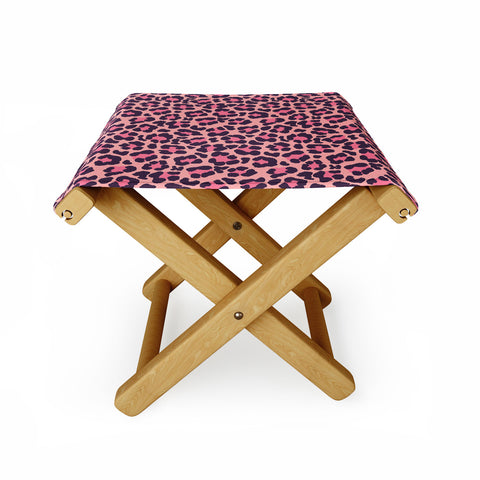 Avenie Leopard Print Coral Pink Folding Stool