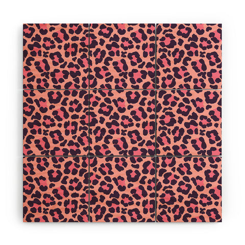 Avenie Leopard Print Coral Pink Wood Wall Mural