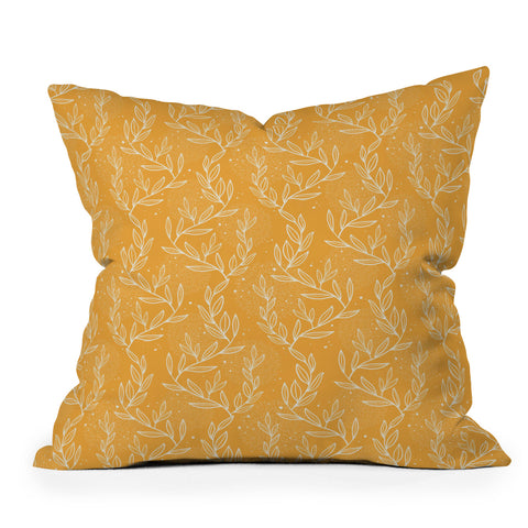 Avenie Lineart Vine Leaves Gold Outdoor Throw Pillow
