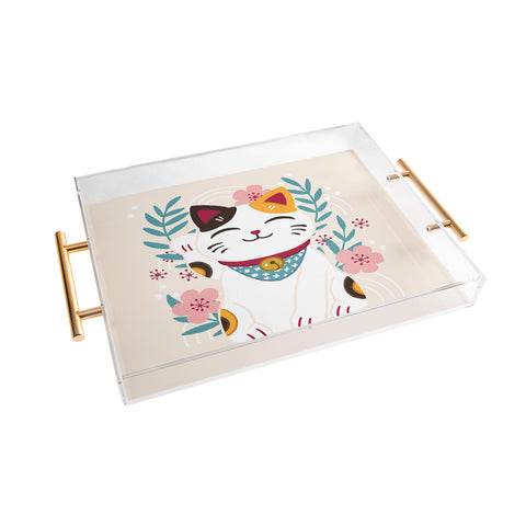 Avenie Lucky Cat and Cherry Blossoms Acrylic Tray