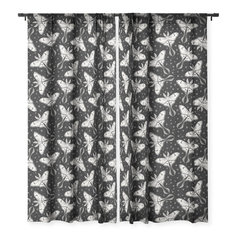 Avenie Luna Moth Black and Cream Sheer Window Curtain