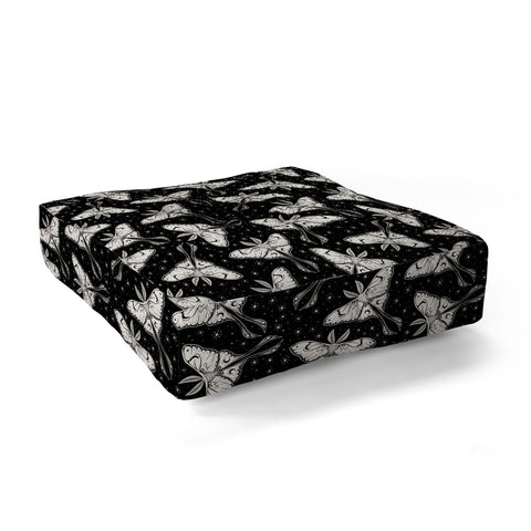 Avenie Luna Moth Black and Cream Floor Pillow Square
