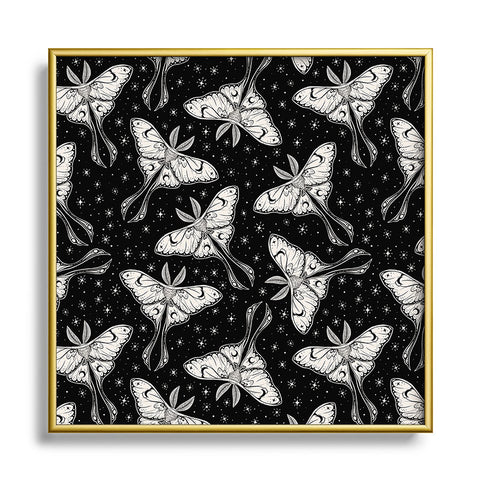 Avenie Luna Moth Black and Cream Square Metal Framed Art Print