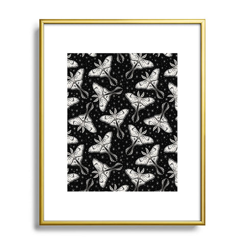 Avenie Luna Moth Black and Cream Metal Framed Art Print