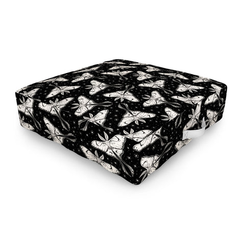 Avenie Luna Moth Black and Cream Outdoor Floor Cushion