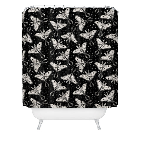 Avenie Luna Moth Black and Cream Shower Curtain