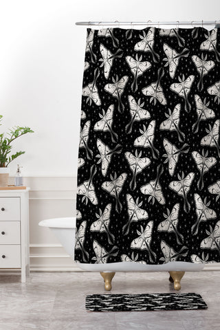 Avenie Luna Moth Black and Cream Shower Curtain And Mat
