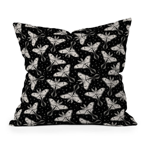 Avenie Luna Moth Black and Cream Outdoor Throw Pillow