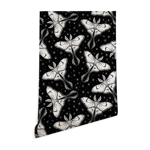 Avenie Luna Moth Black and Cream Wallpaper