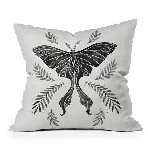 Avenie Luna Moth Black and White Outdoor Throw Pillow
