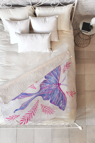 Avenie Luna Moth Blue Violet Fleece Throw Blanket