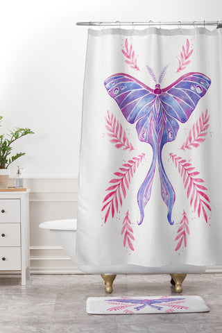 Avenie Luna Moth Blue Violet Shower Curtain And Mat