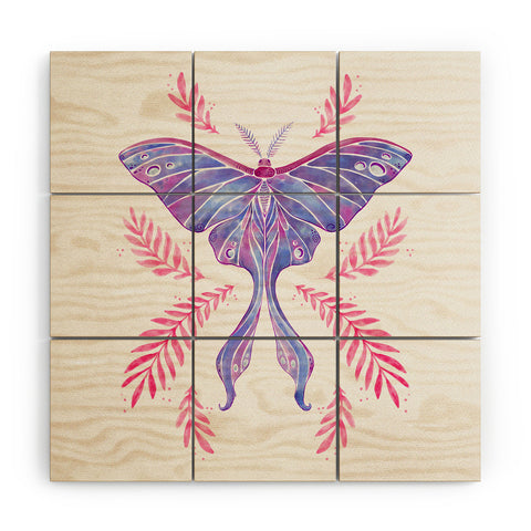 Avenie Luna Moth Blue Violet Wood Wall Mural
