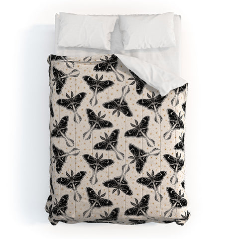 Avenie Luna Moth Cream And Black Comforter