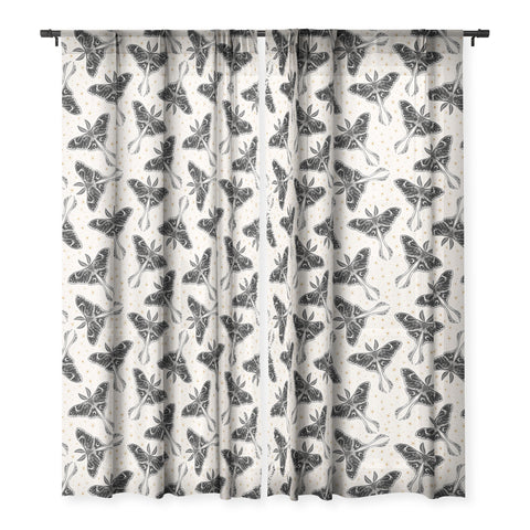 Avenie Luna Moth Cream And Black Sheer Window Curtain