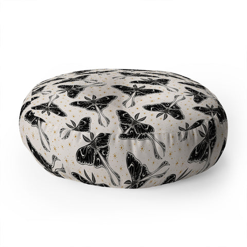 Avenie Luna Moth Cream And Black Floor Pillow Round