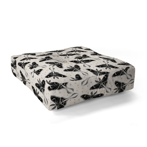 Avenie Luna Moth Cream And Black Floor Pillow Square