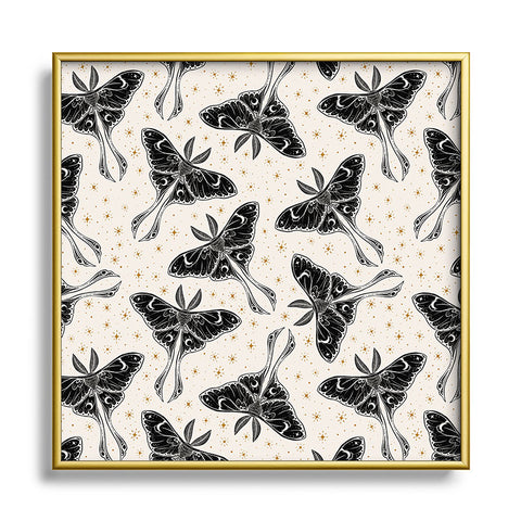Avenie Luna Moth Cream And Black Square Metal Framed Art Print