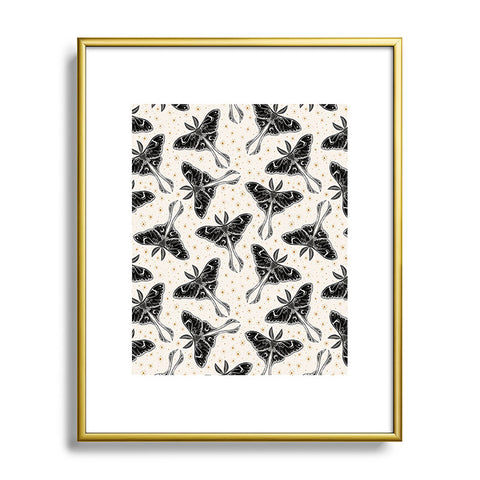 Avenie Luna Moth Cream And Black Metal Framed Art Print