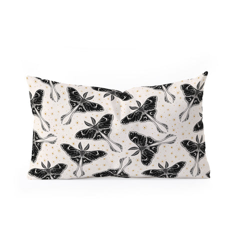 Avenie Luna Moth Cream And Black Oblong Throw Pillow