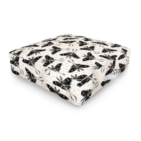 Avenie Luna Moth Cream And Black Outdoor Floor Cushion