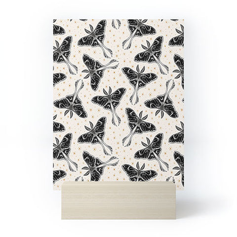Avenie Luna Moth Cream And Black Mini Art Print