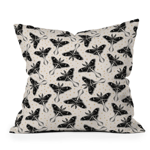 Avenie Luna Moth Cream And Black Outdoor Throw Pillow