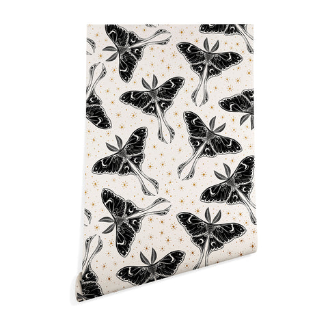 Avenie Luna Moth Cream And Black Wallpaper