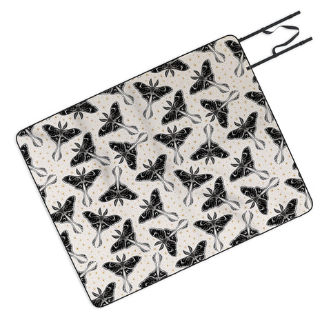 Avenie Luna Moth Cream And Black Picnic Blanket