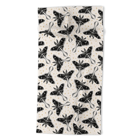 Avenie Luna Moth Cream And Black Beach Towel