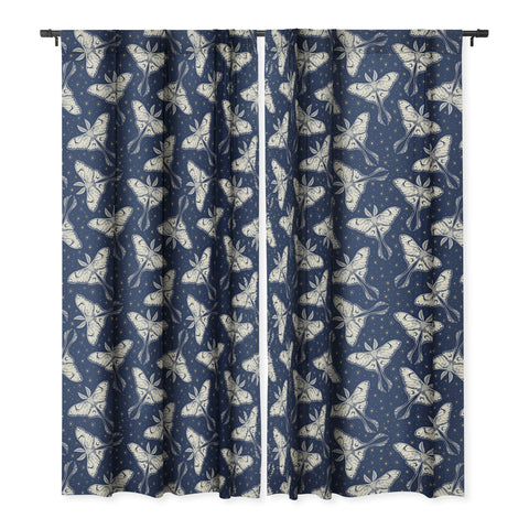 Avenie Luna Moth In Dark Navy Blackout Window Curtain