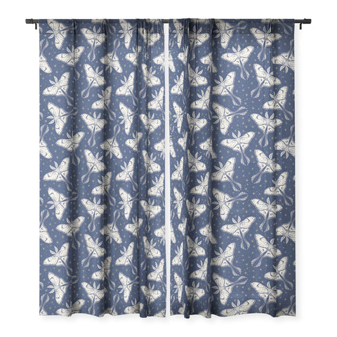 Avenie Luna Moth In Dark Navy Sheer Window Curtain