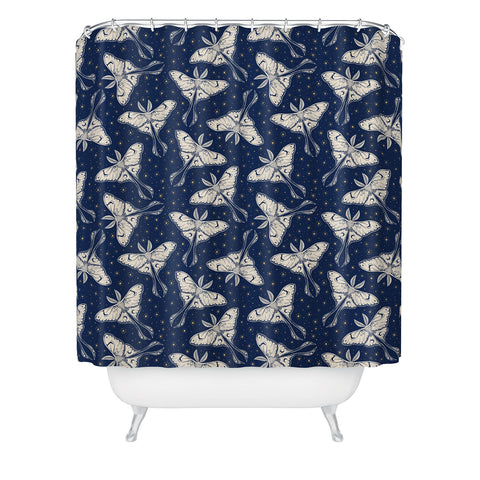 Avenie Luna Moth In Dark Navy Shower Curtain
