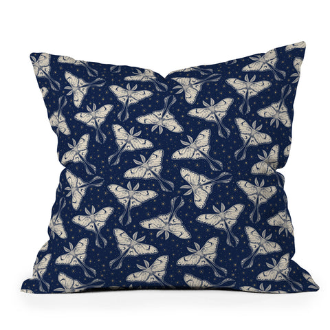 Avenie Luna Moth In Dark Navy Throw Pillow