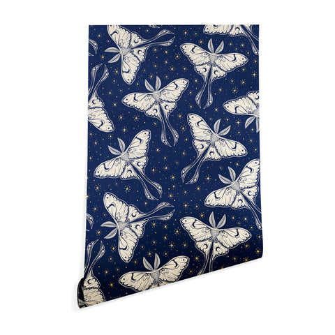Avenie Luna Moth In Dark Navy Wallpaper