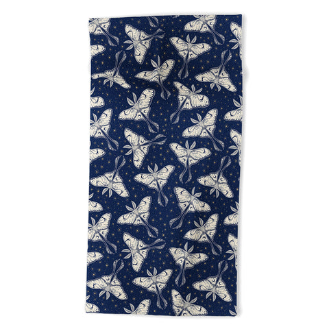 Avenie Luna Moth In Dark Navy Beach Towel