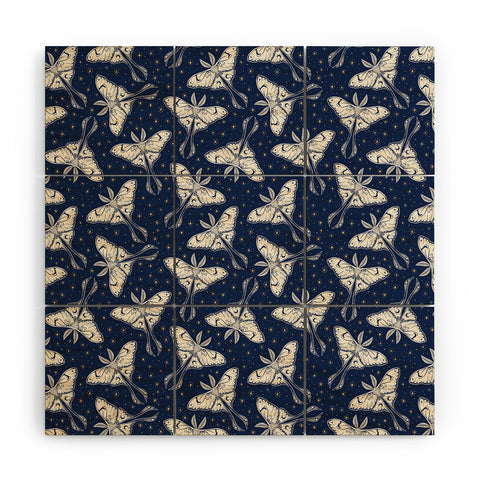 Avenie Luna Moth In Dark Navy Wood Wall Mural