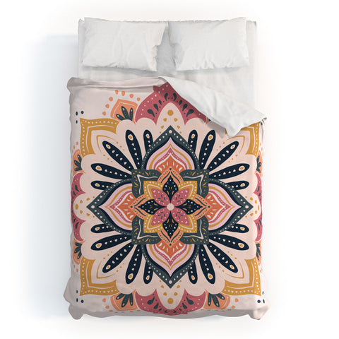 Avenie Mandala Pink Yellow and Navy Duvet Cover