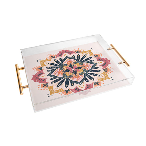 Avenie Mandala Pink Yellow and Navy Acrylic Tray