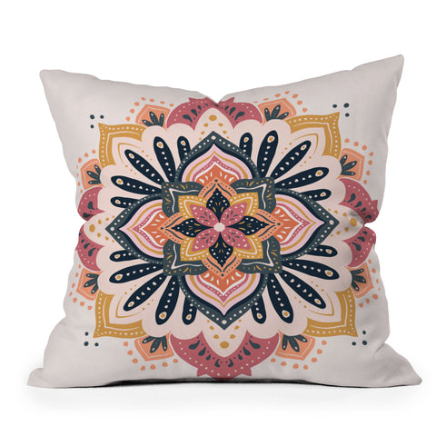 Avenie Mandala Pink Yellow and Navy Outdoor Throw Pillow
