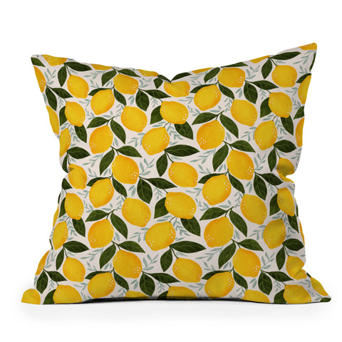 Avenie Mediterranean Summer Lemons Outdoor Throw Pillow