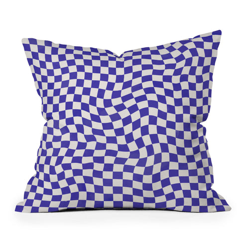 Avenie Medium Warped Checker Blue Outdoor Throw Pillow