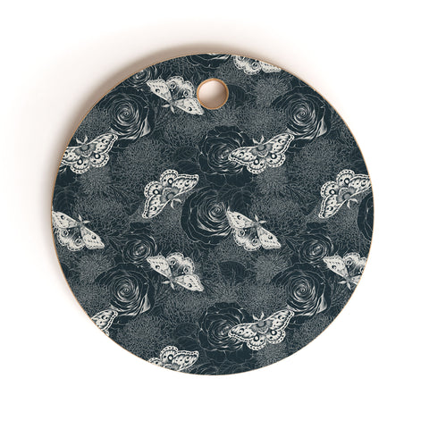 Avenie Midnight Blooms Mineral Dust Cutting Board Round