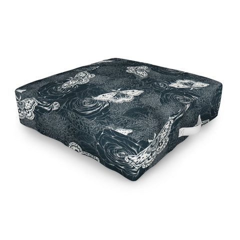 Avenie Midnight Blooms Mineral Dust Outdoor Floor Cushion